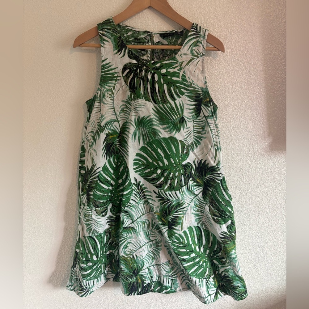 TAHARI 100% LINEN Sleeveless Tropical Shift Dress Size Small | coastal grandma - Picture 2 of 6